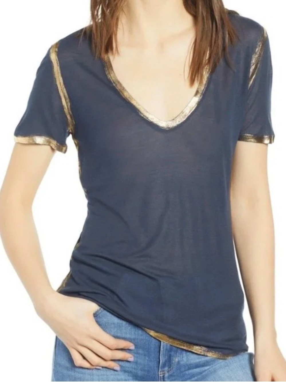 Zadig & Voltaire Tino Foil Top Navy Gold Peru Med